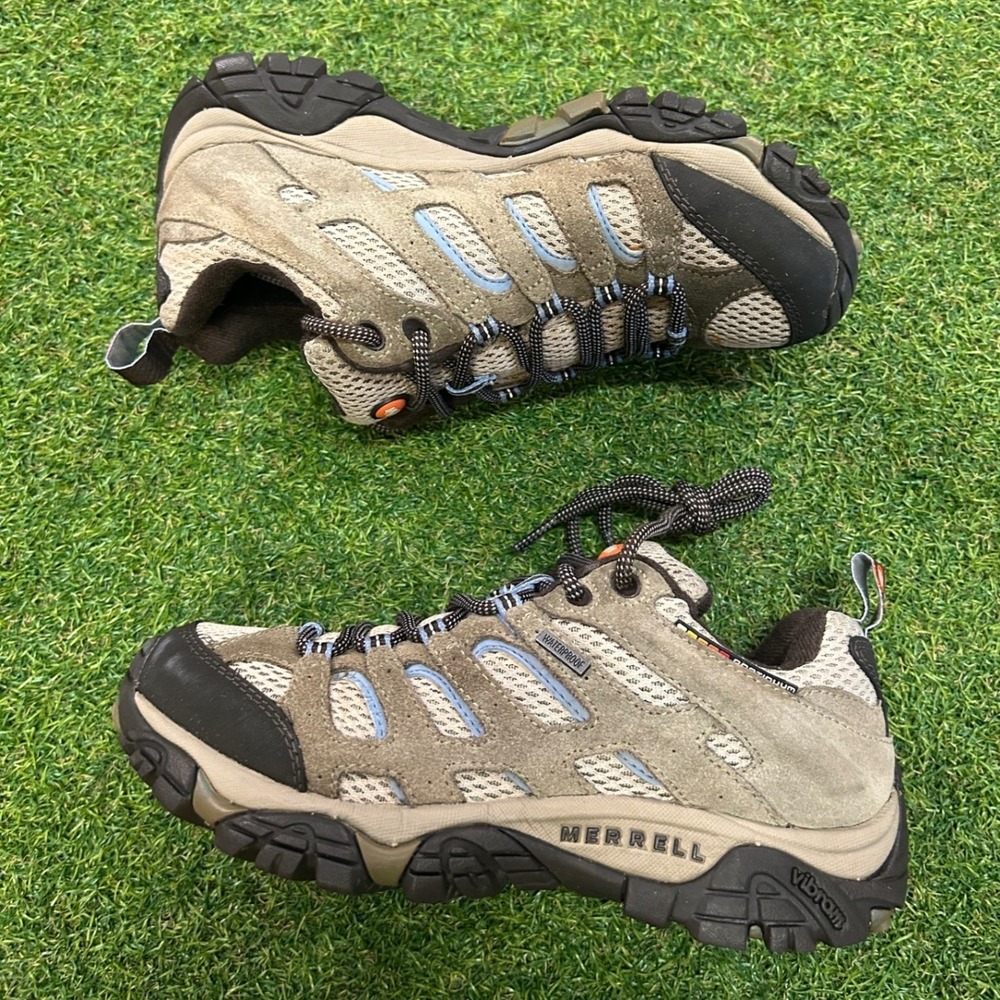Merrell Moab Waterproof Hiking Shoes Womens 6.5 Dusty Olive J88796 Vibram Trail